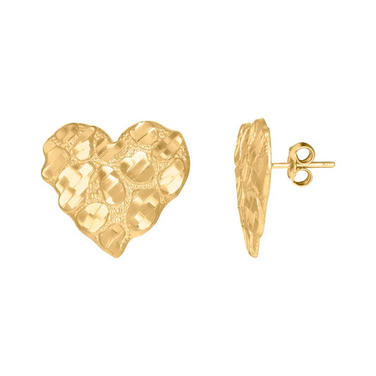 10Kt Gold Heart Nugget Earrings