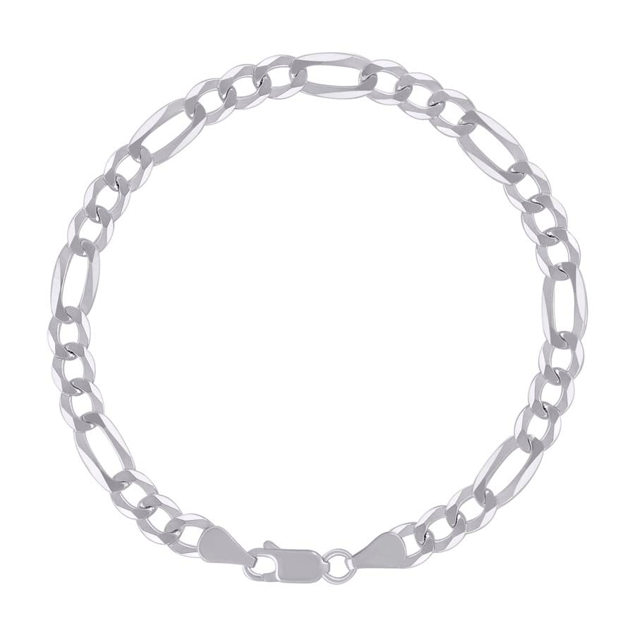 925 Sterling Silver Super Flat Figaro Chain Rhodium Plated 150 5.6mm