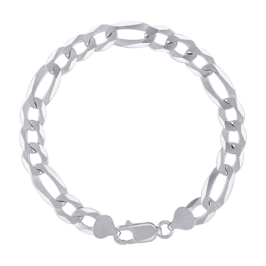 925 Sterling Silver Super Flat Figaro Chain Rhodium Plated 200 8.9mm