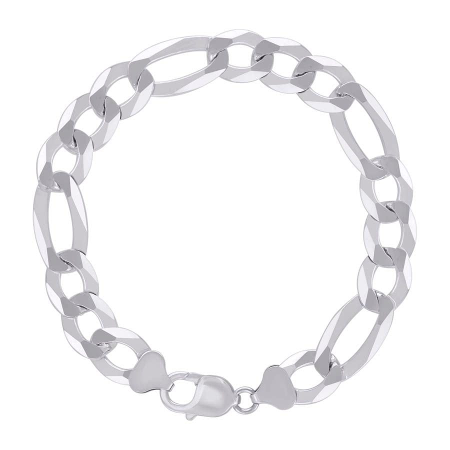 925 Sterling Silver Super Flat Figaro Chain Rhodium Plated 300 12mm