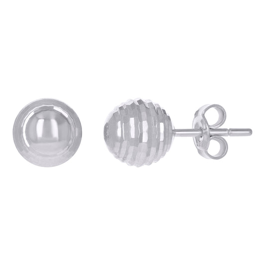 14Kt White Gold Fancy Ball-Stud Earrings 8mm
