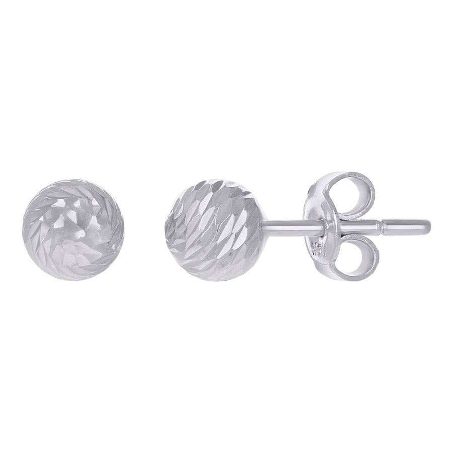 14Kt White Gold Fancy Ball-Stud Earrings 6mm