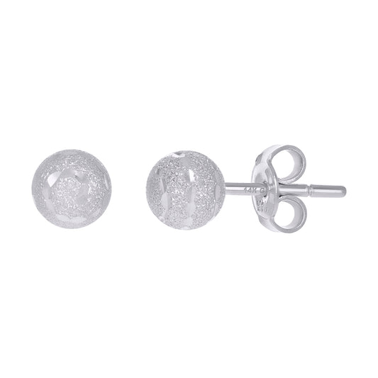 14Kt White Gold Fancy Ball-Stud Earrings 6mm
