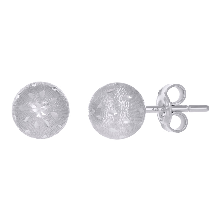 14Kt White Gold Fancy Ball-Stud Earrings 8mm