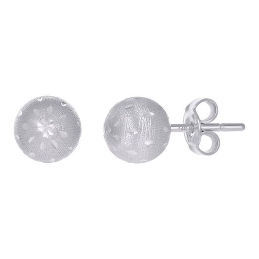 14Kt White Gold Fancy Ball-Stud Earrings 8mm