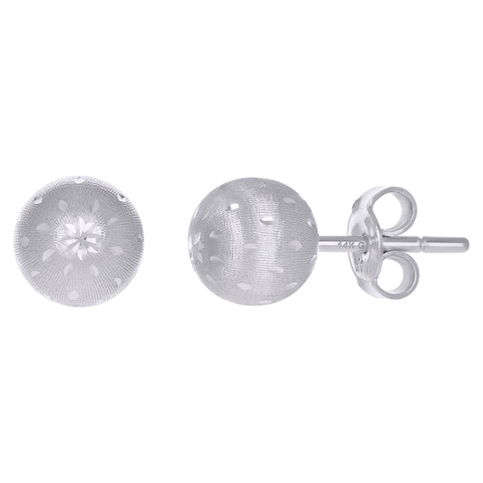 14Kt White Gold Fancy Ball-Stud Earrings 10mm