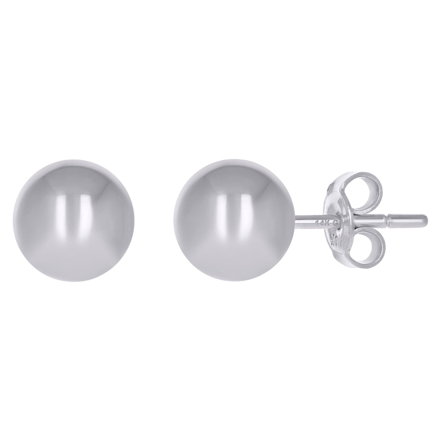 14Kt White Gold Plain Ball-Stud Earrings 8mm