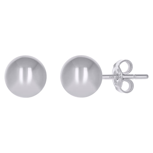 14Kt White Gold Plain Ball-Stud Earrings 8mm