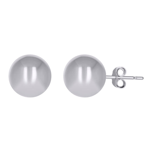 14Kt White Gold Plain Ball-Stud Earrings 10mm