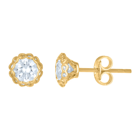 14Kt Gold 6mm Round Cz Earrings