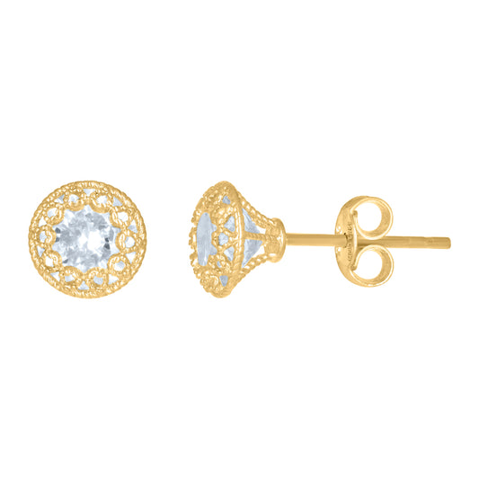 14Kt Gold 7mm Round Cz Earrings