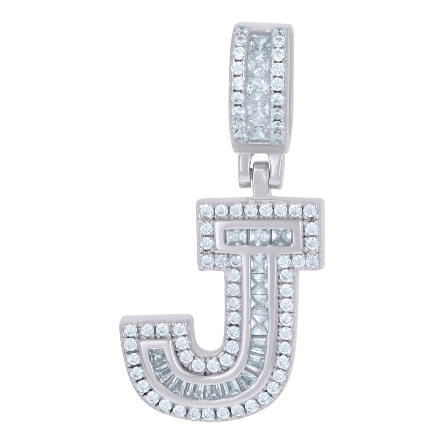 925 Sterling Silver Cz Pendant Initial J