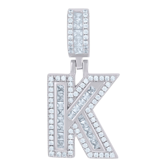 925 Sterling Silver Cz Pendant Initial K