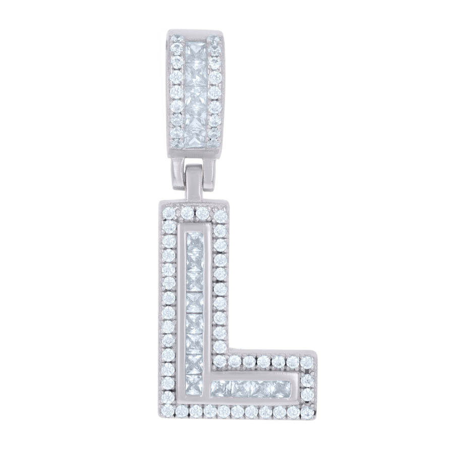 925 Sterling Silver Cz Pendant Initial L