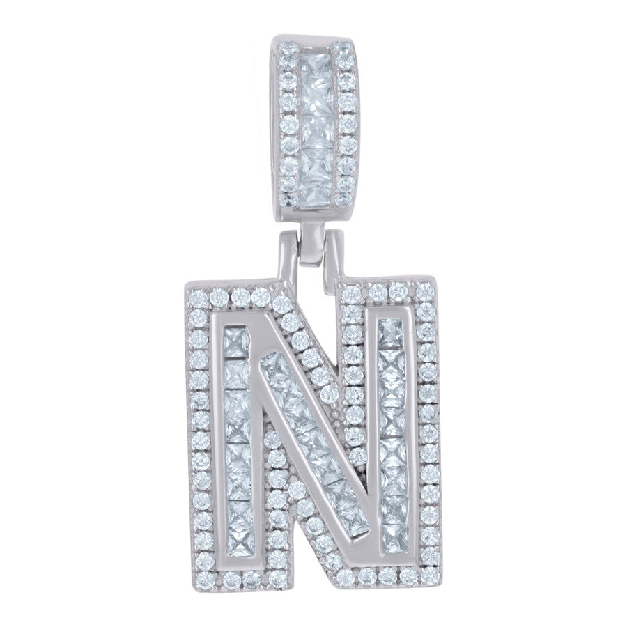 925 Sterling Silver Cz Pendant Initial N