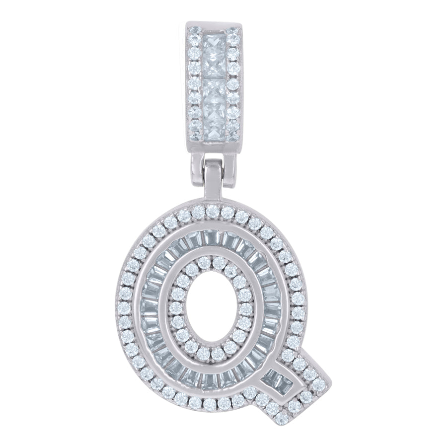 925 Sterling Silver Cz Pendant Initial Q