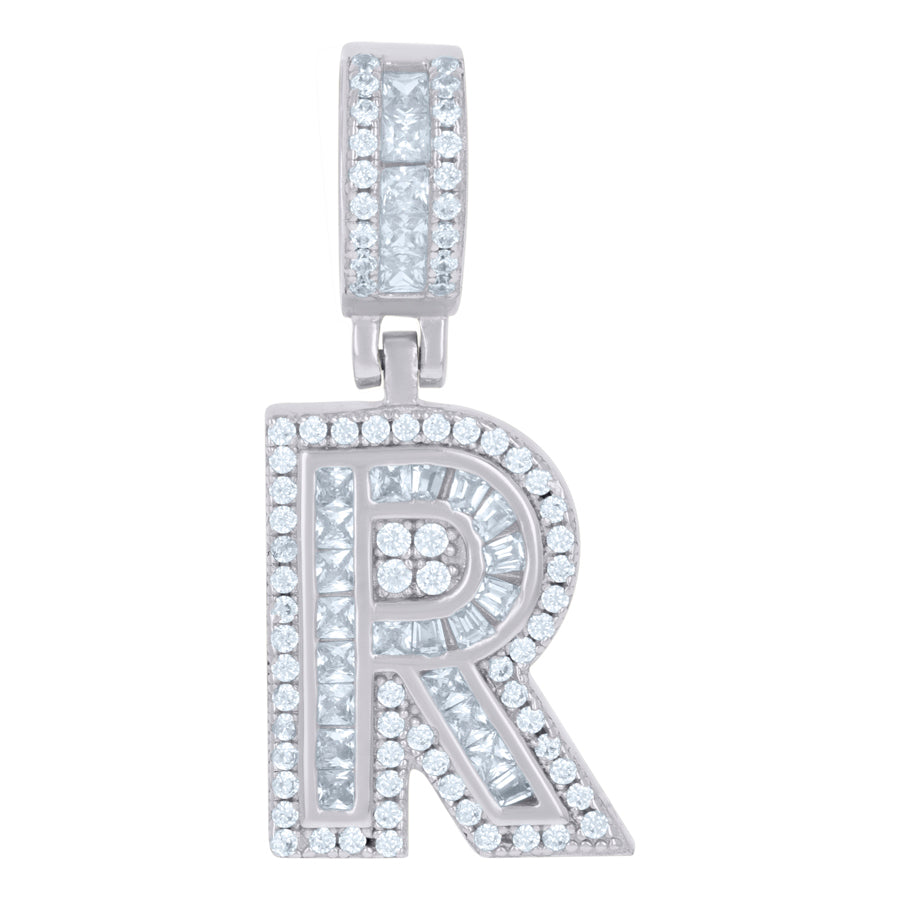 925 Sterling Silver Cz Pendant Initial R