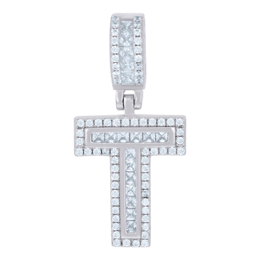 925 Sterling Silver Cz Pendant Initial T