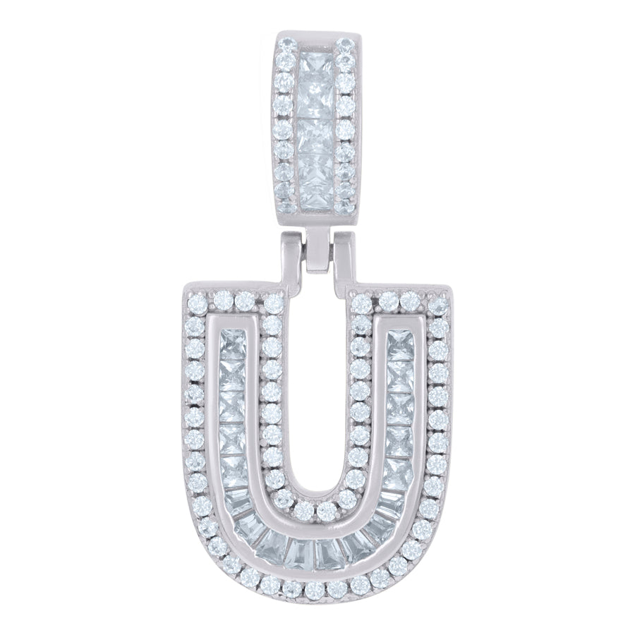 925 Sterling Silver Cz Pendant Initial U