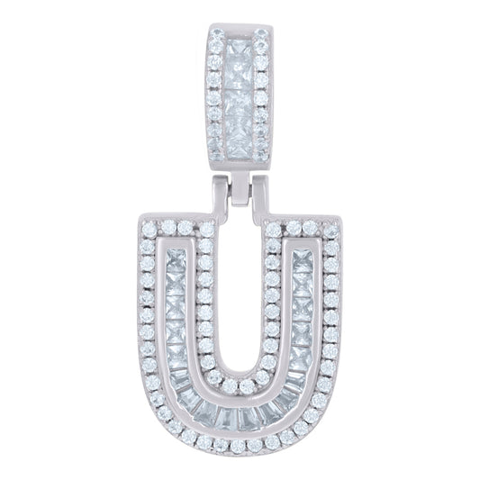 925 Sterling Silver Cz Pendant Initial U