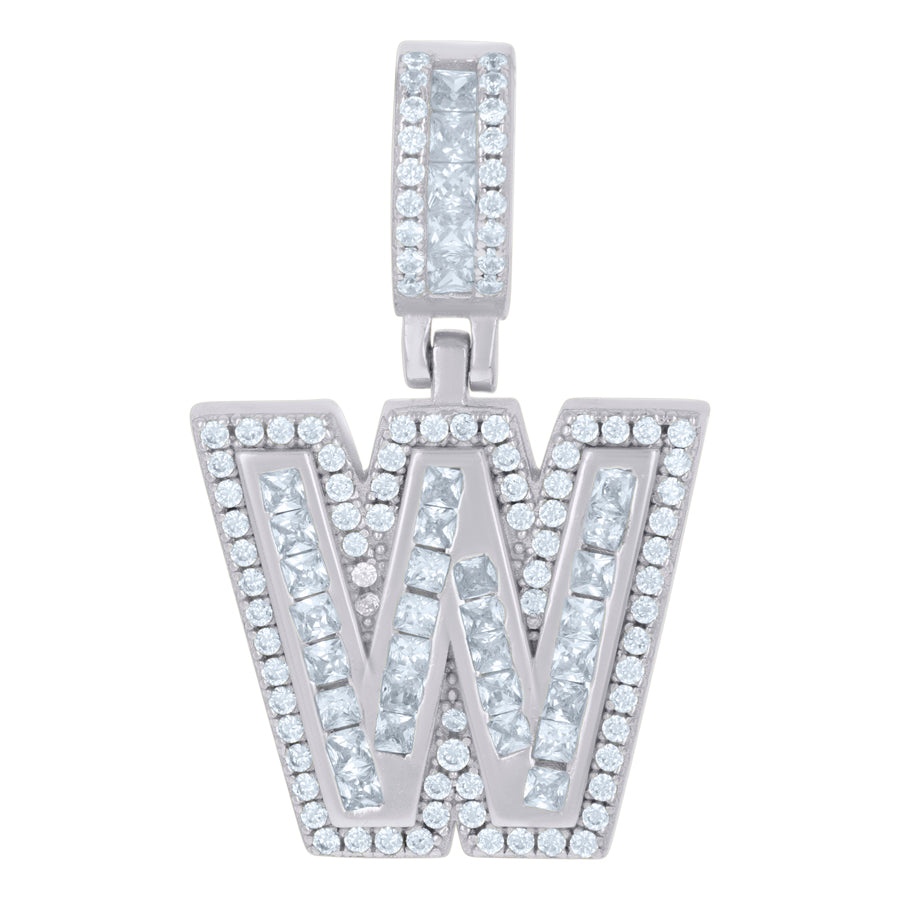 925 Sterling Silver Cz Pendant Initial W