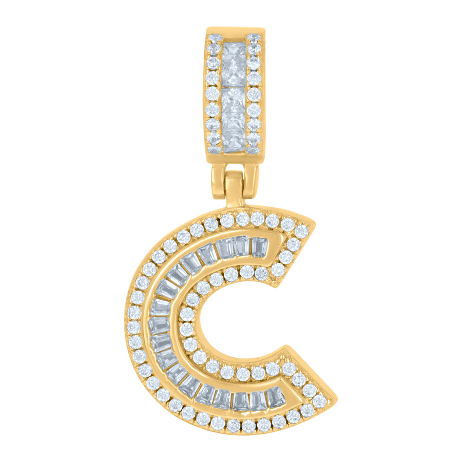 925 Sterling Silver Cz Pendant Initial C
