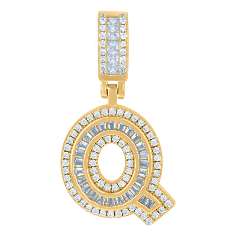 925 Sterling Silver Cz Pendant Initial Q