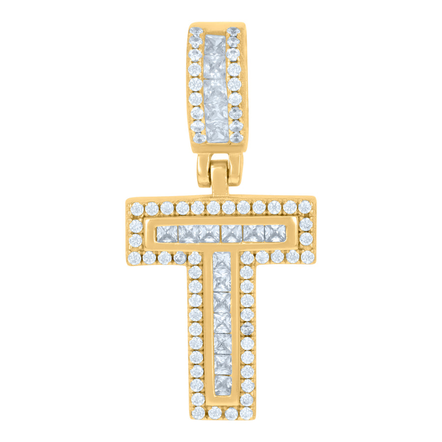 925 Sterling Silver Cz Pendant Initial T