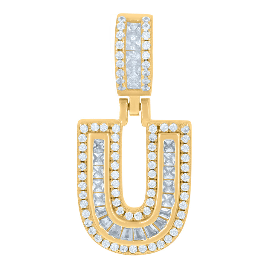 925 Sterling Silver Cz Pendant Initial U