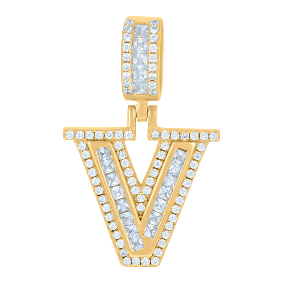 925 Sterling Silver Cz Pendant Initial V