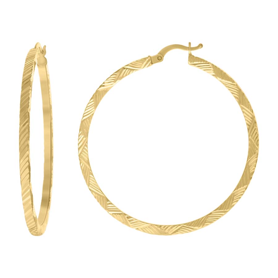 14Kt Gold Turkish D/C Hoop Earrings 2mm-50