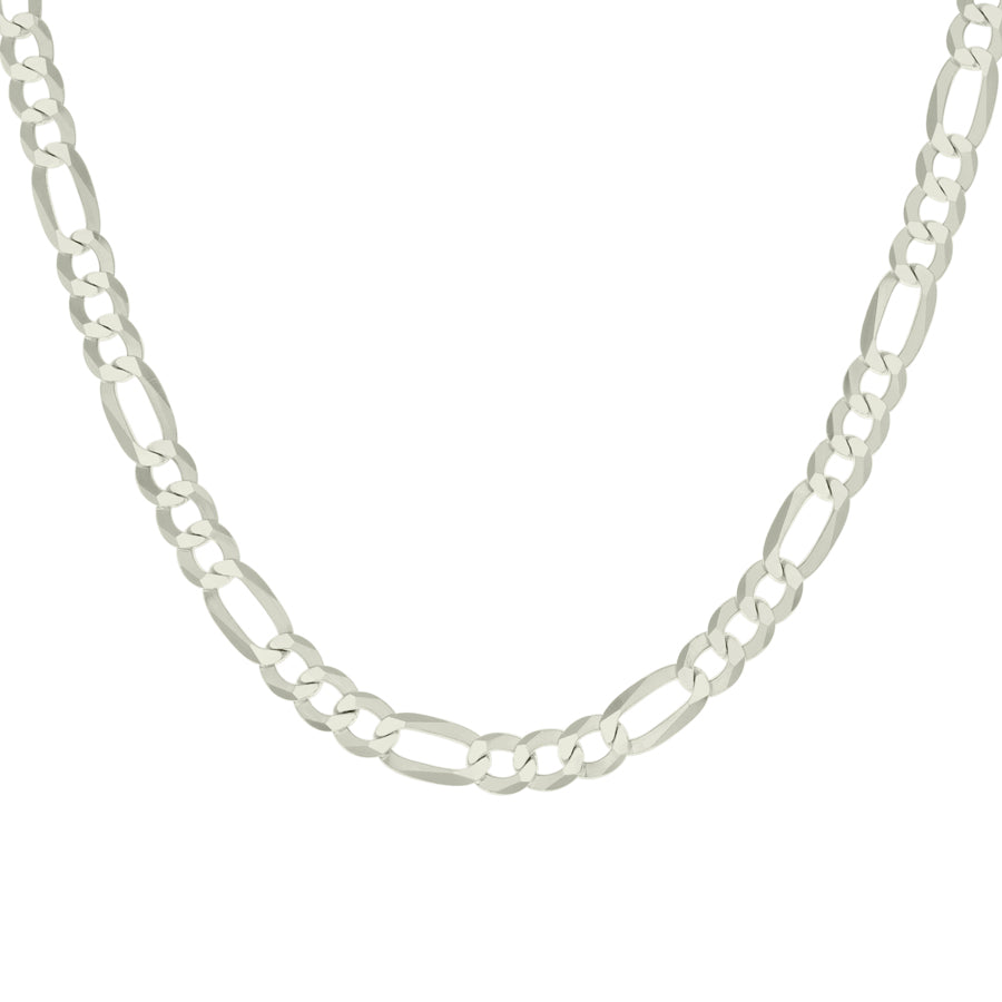 925 Sterling Silver Super Flat Figaro Chain Silver Plated 180 7.8mm
