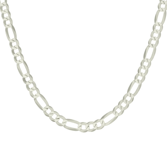 925 Sterling Silver Super Flat Figaro Chain Silver Plated 180 7.8mm