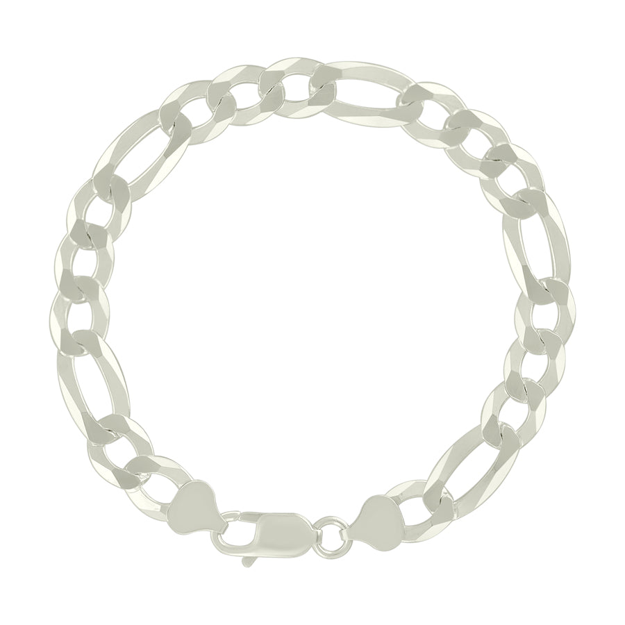 925 Sterling Silver Super Flat Figaro Chain Silver Plated 200 8.9mm