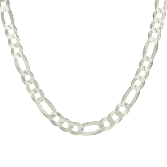 925 Sterling Silver Super Flat Figaro Chain Silver Plated 250 10mm