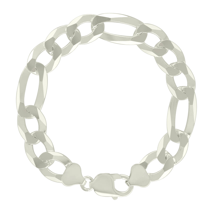 925 Sterling Silver Super Flat Figaro Chain Silver Plated 300 12mm