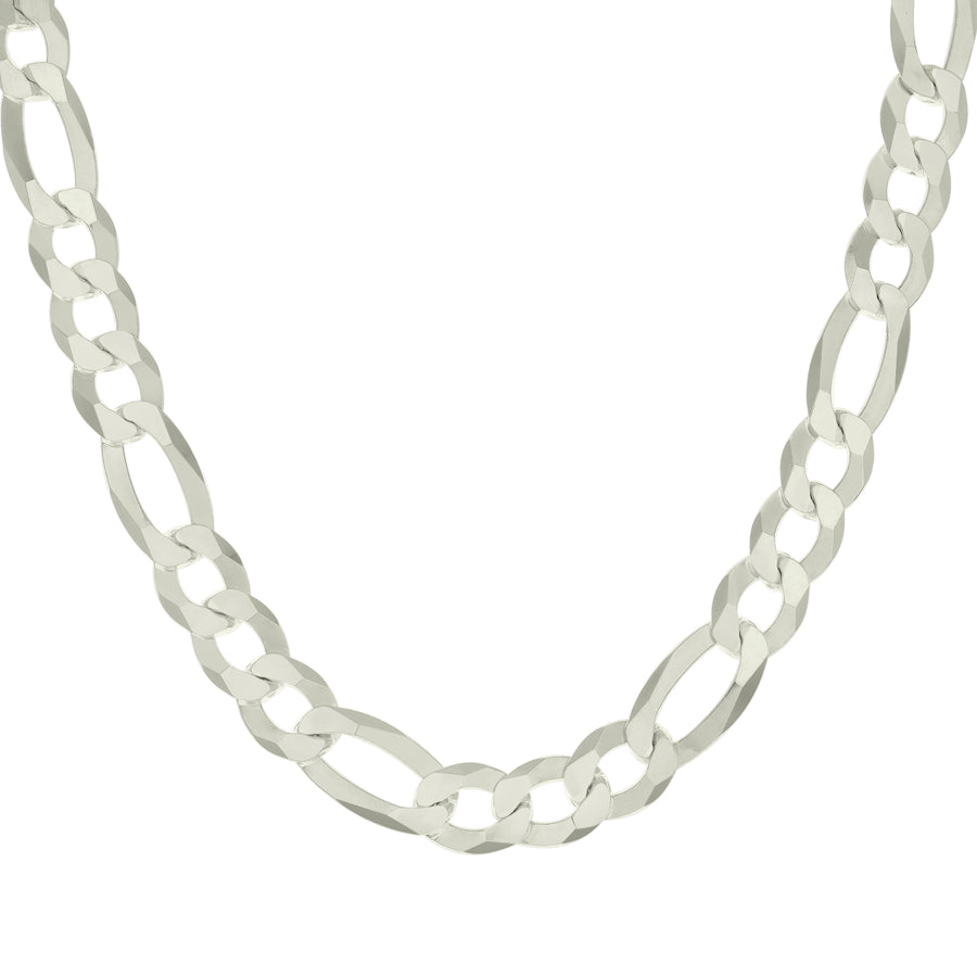 925 Sterling Silver Super Flat Figaro Chain Silver Plated 300 12mm