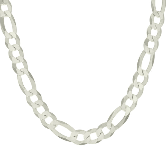 925 Sterling Silver Super Flat Figaro Chain Silver Plated 300 12mm