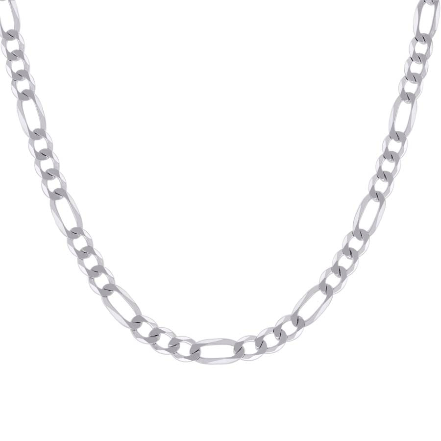 925 Sterling Silver Super Flat Figaro Chain Rhodium Plated 160 6.6mm