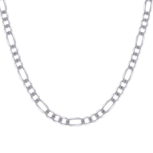 925 Sterling Silver Super Flat Figaro Chain Rhodium Plated 160 6.6mm