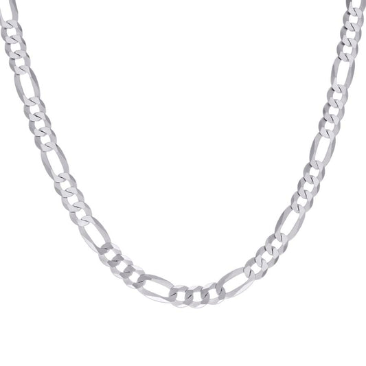 925 Sterling Silver Super Flat Figaro Chain Rhodium Plated 180 7.8mm