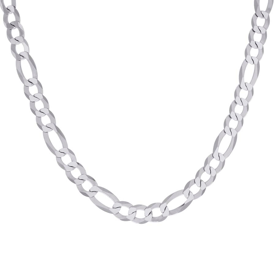 925 Sterling Silver Super Flat Figaro Chain Rhodium Plated 200 8.9mm