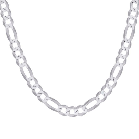 925 Sterling Silver Super Flat Figaro Chain Rhodium Plated 250 10mm