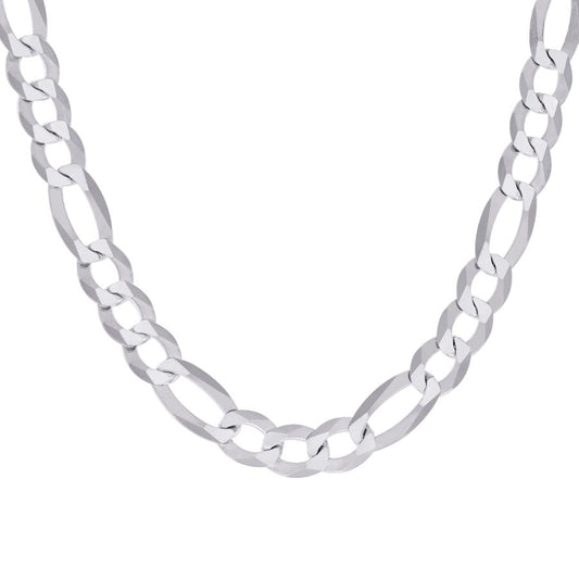 925 Sterling Silver Super Flat Figaro Chain Rhodium Plated 300 12mm