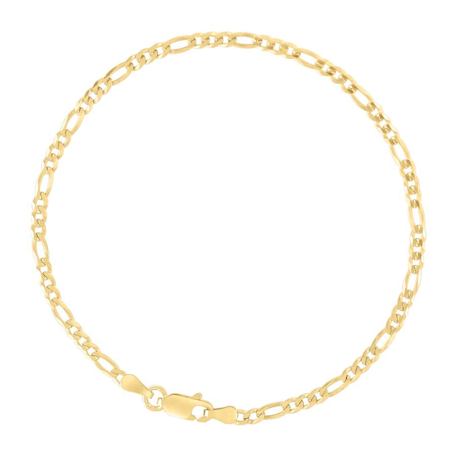 925 Sterling Silver Super Flat Figaro Chain Yellow Plated 080 2.9mm