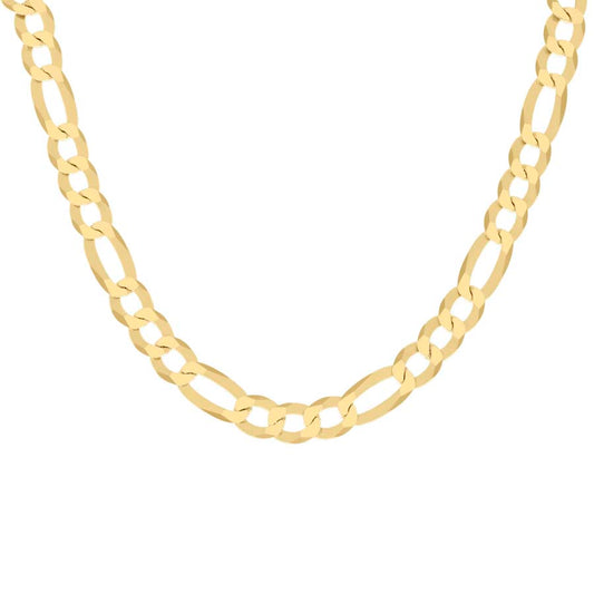 925 Sterling Silver Super Flat Figaro Chain Yellow Plated 250 10mm