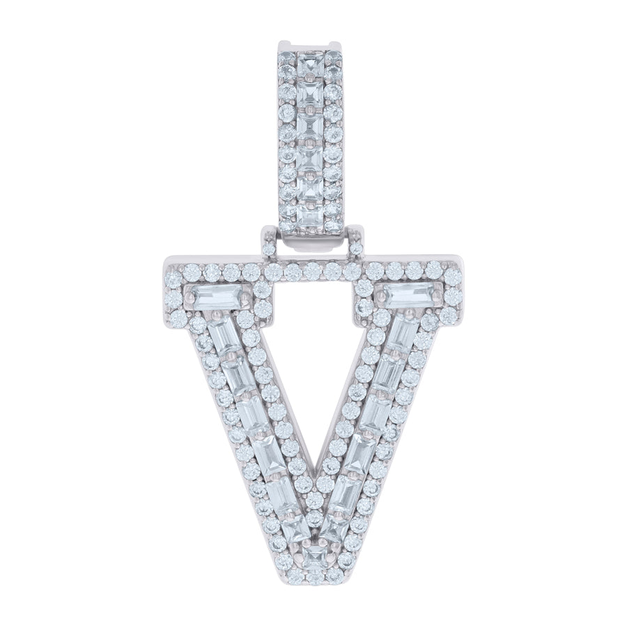925 Sterling Silver Initial Pendant "V"