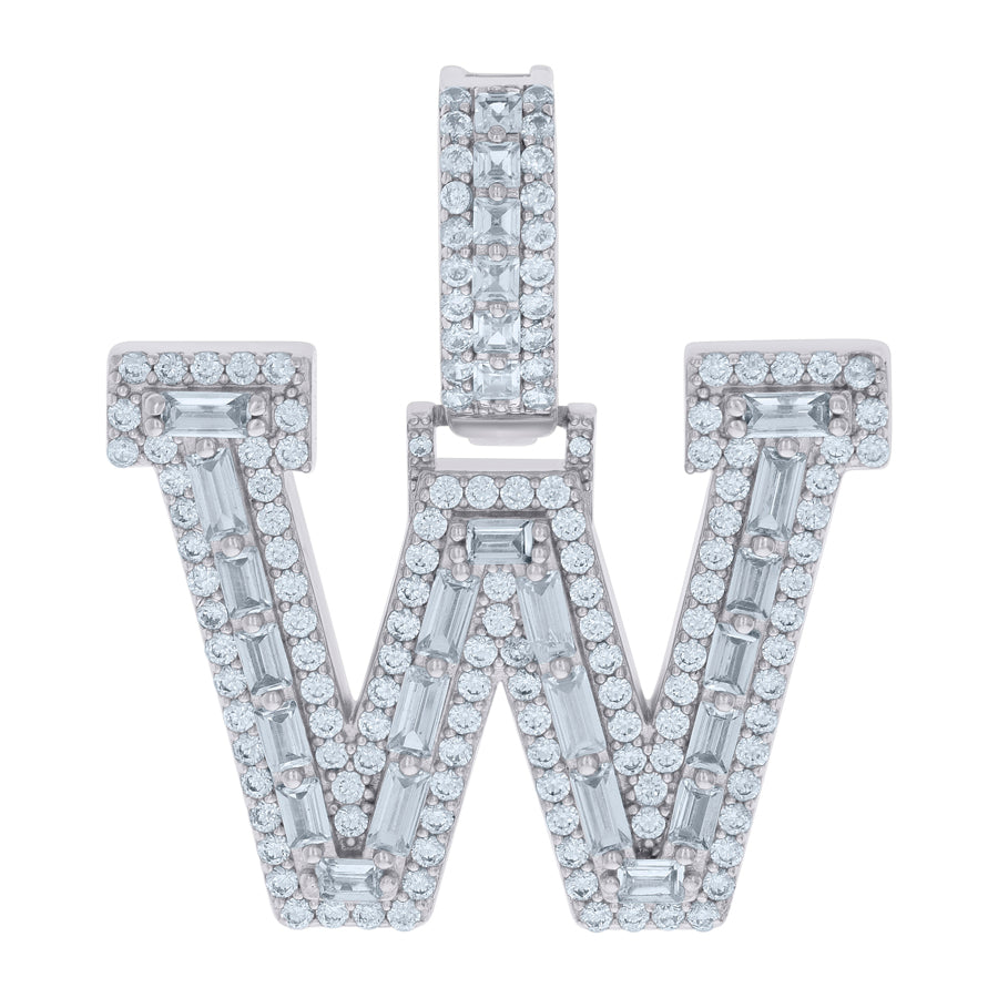 925 Sterling Silver Initial Pendant "W"