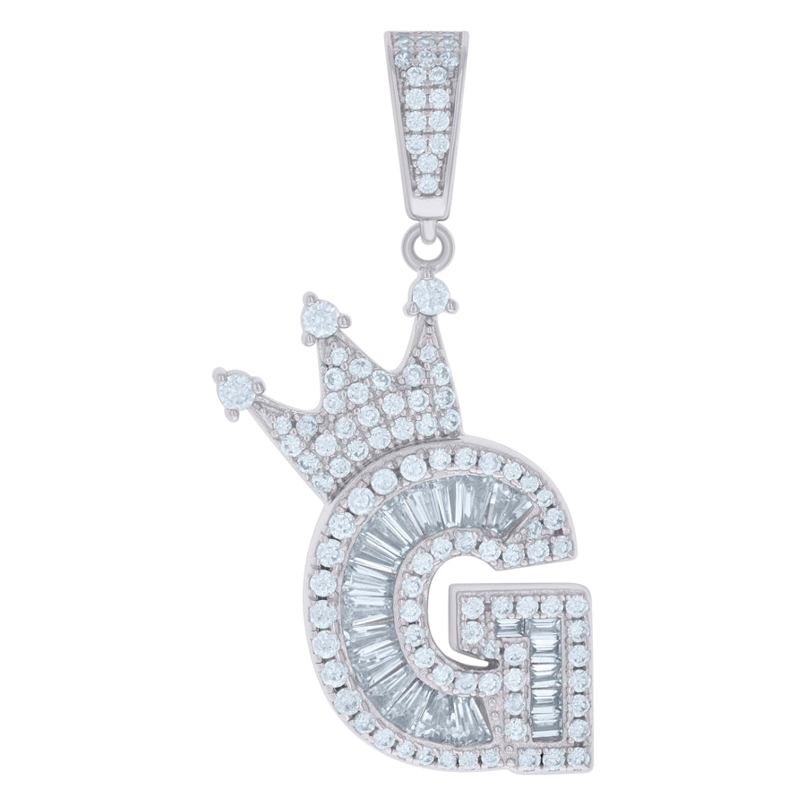 925 Sterling Silver Cz Pendant Initial G