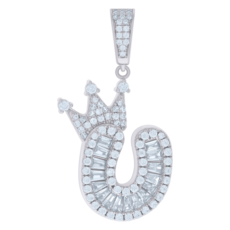 925 Sterling Silver Cz Pendant Initial U